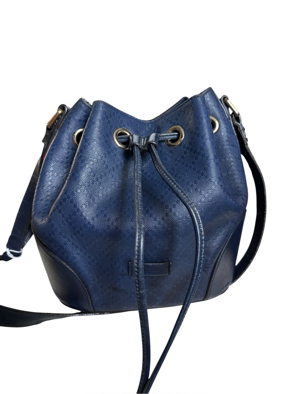 Authenticated Gucci Diamanté Bucket, Navy